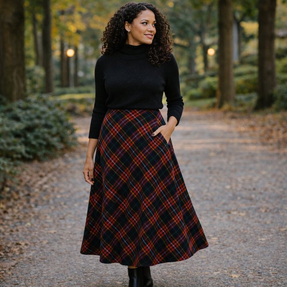 Crazy Horse Plaid A-Line Midi Skirt | Classic Tartan | Made in USA